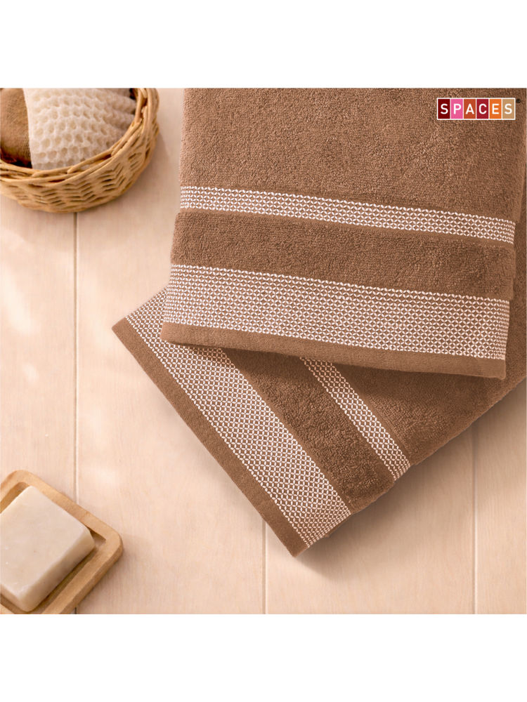 SPACES Brown Hygro Cotton 600 Gsm Dobby Weave Solid Premium Bath Towels-picture-21