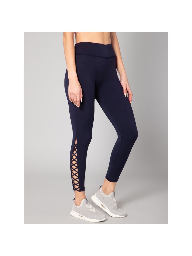 Muscle Torque Gym Yoga High Waist Side Cross Drawstring Tights Navy Blue-image-48