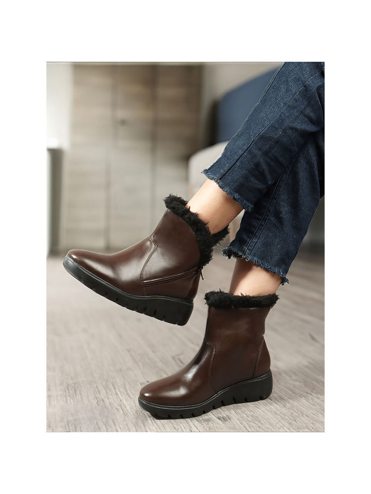 ELLE Brown Solid Party Wear Women's Casual Boots-image-21