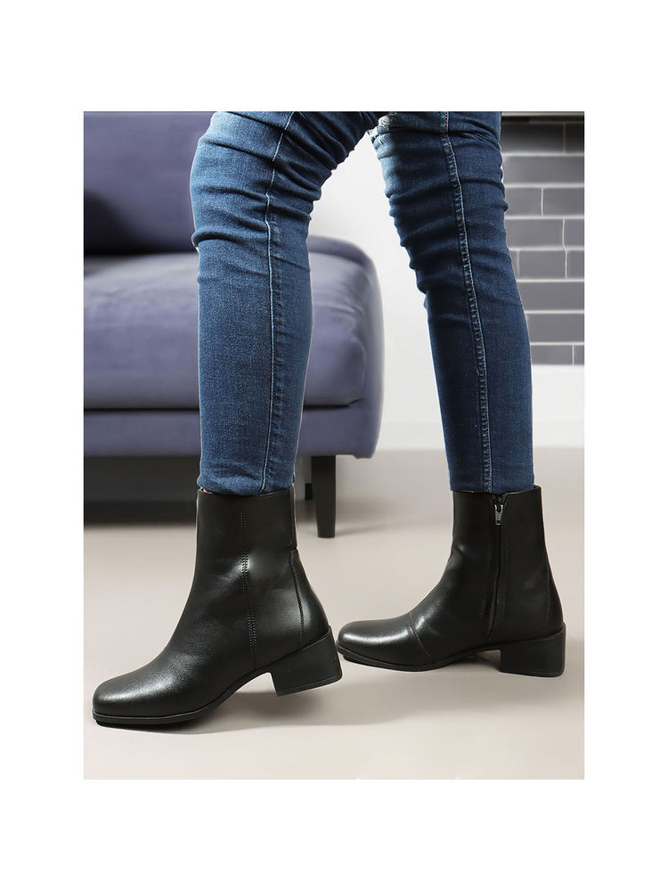 ELLE Black Solid Zip Party Wear Women's Casual Boots-picture-17
