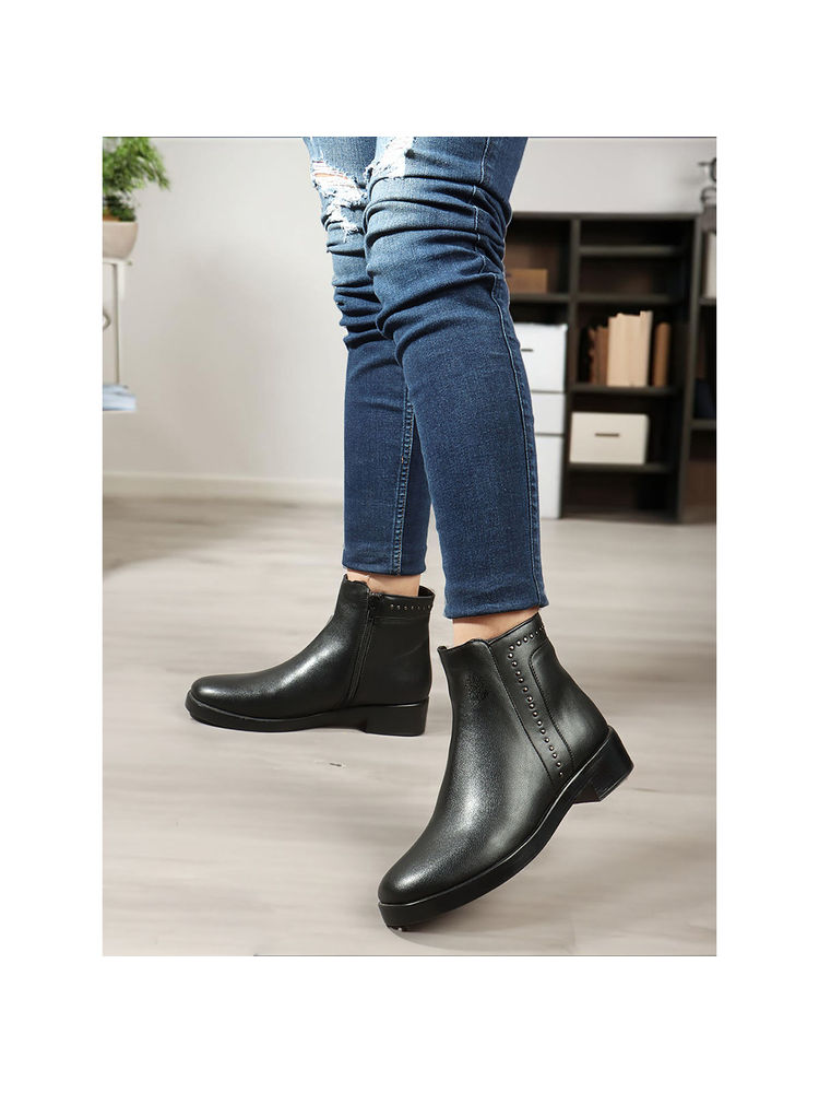 ELLE Black Solid Zip Party Wear Women's Casual Boots-picture-25