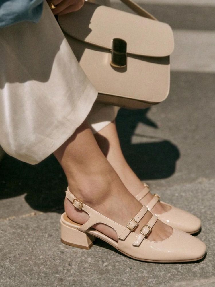 Indifeet Women Cream Glossy Mary Jane Slingback Block Heels-image-15