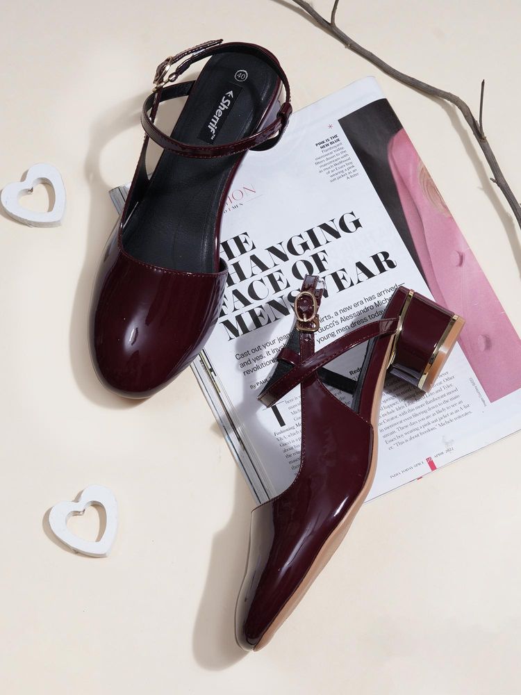 Sherrif Shoes Women Maroon Block Heels-picture-11