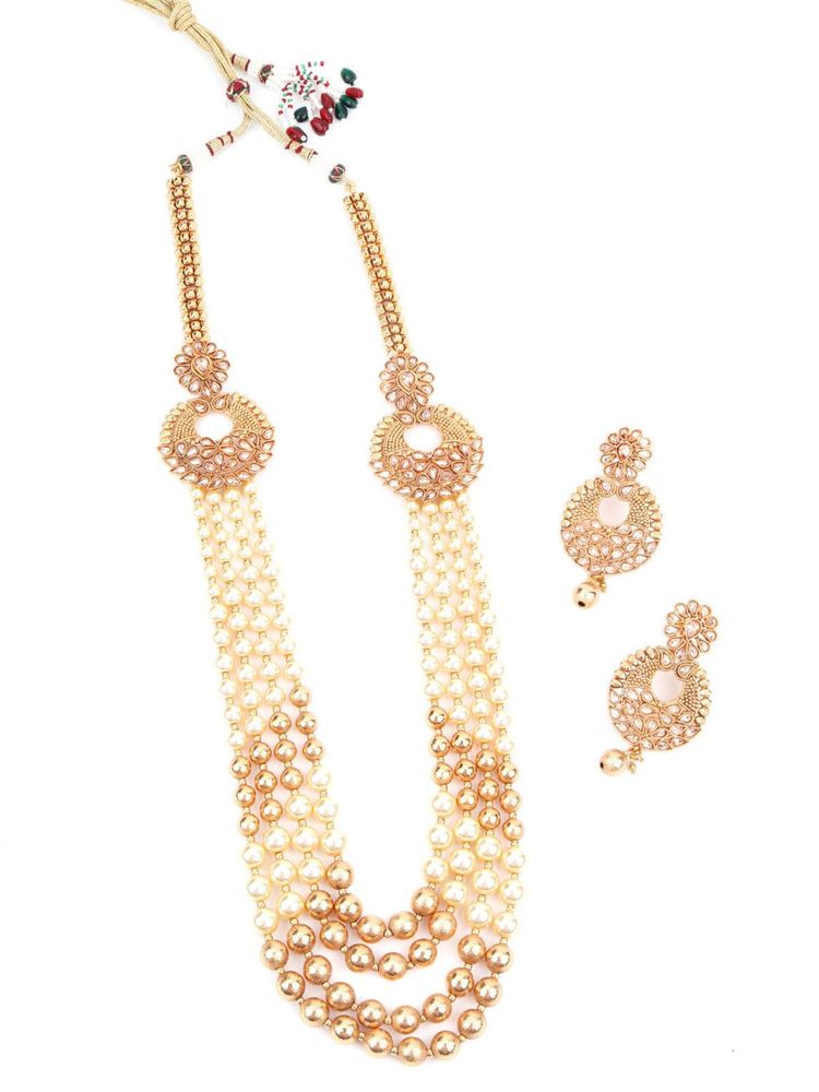 Odette Women Off White-Gold Pearl Dazzling Necklace Set-image-8