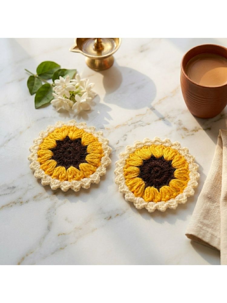 eCraftIndia Multi-Color Solid Crochet Sunflower (Pack of 2)-image-19