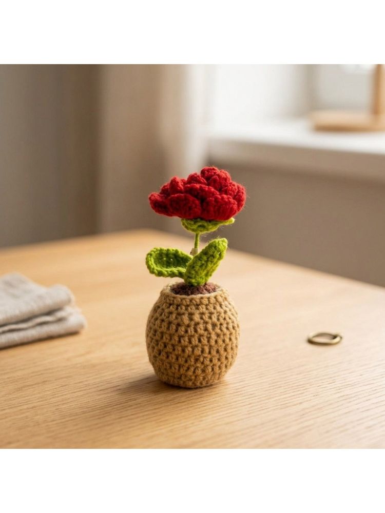 eCraftIndia Multi-Color Solid Crochet Rose Flower Pot-image-37