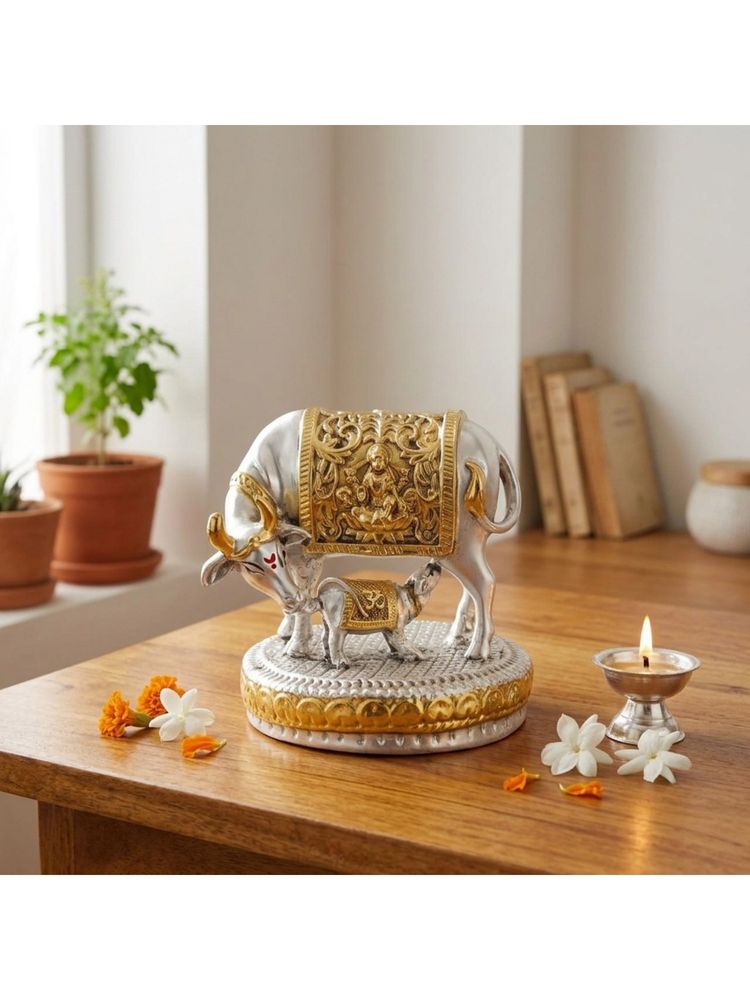 eCraftIndia Multi-Color Solid Metal Kamdhenu Cow with Calf Idol-picture-28
