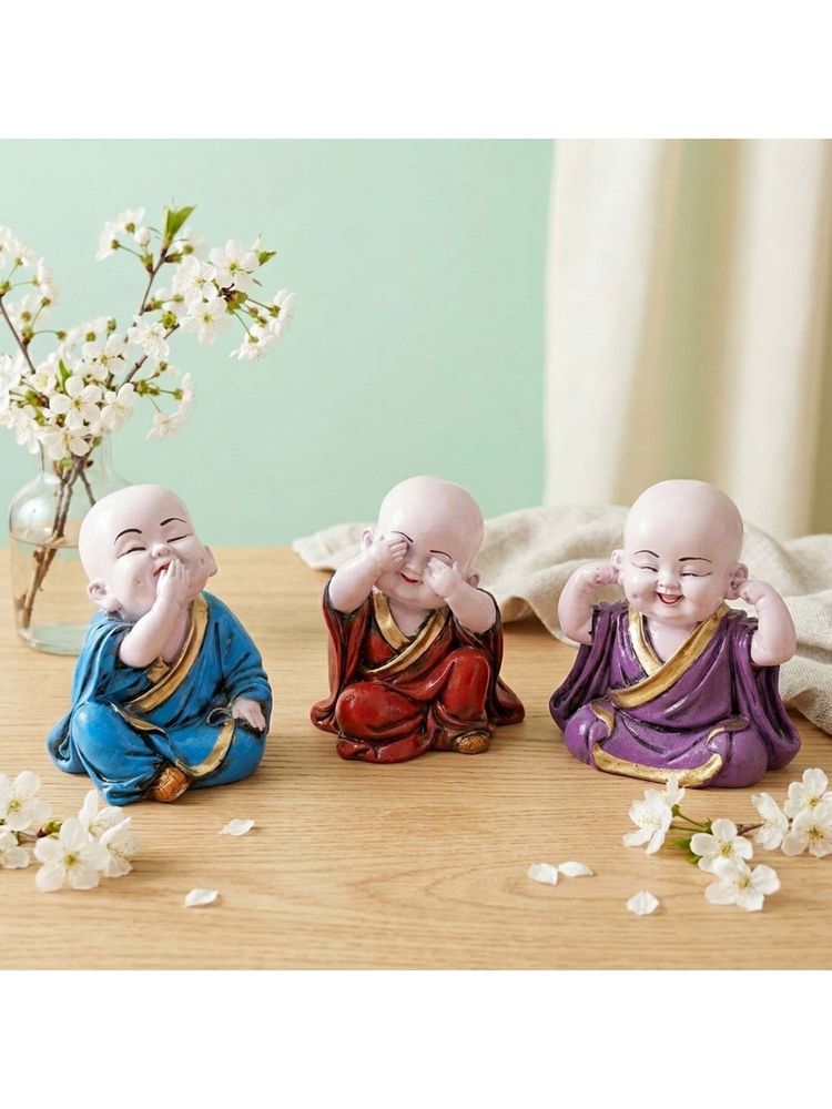 eCraftIndia Multi-Color Solid Resin Monk Buddha Showpiece (Pack of 3)-picture-13
