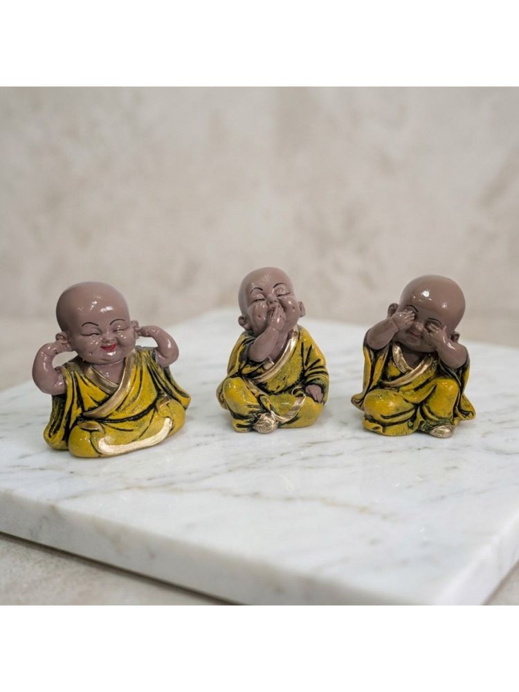 eCraftIndia Yellow Solid Resin Monk Buddha Showpiece (Pack of 3)-picture-10