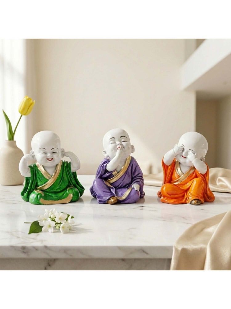 eCraftIndia Multi-Color Solid Resin Monk Buddha Showpiece (Pack of 3)-image-17