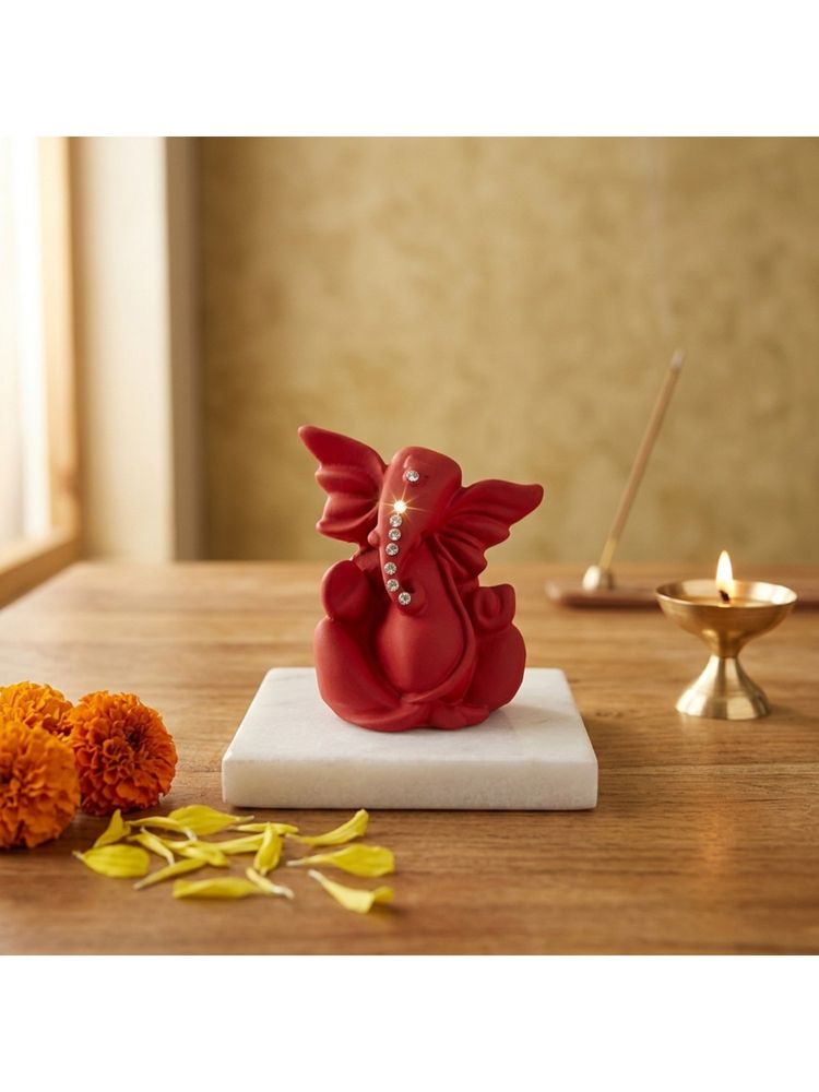 eCraftIndia Red Solid Resin Ganesha Idol-image-1