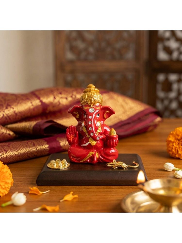 eCraftIndia Red Solid Resin Ganesha Idol-picture-23