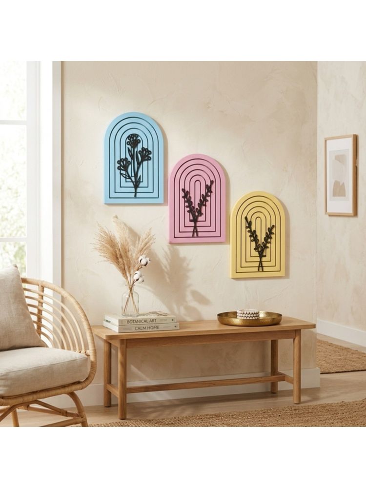 eCraftIndia Multi-Color Solid Wood Floral Wall Art (Pack of 3)-image-35