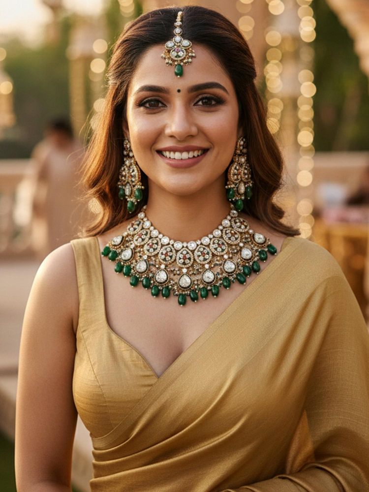 Karatcart Stunning Gold-Plated Kundan Handcrafted Bridal Necklace With Earrings-picture-25