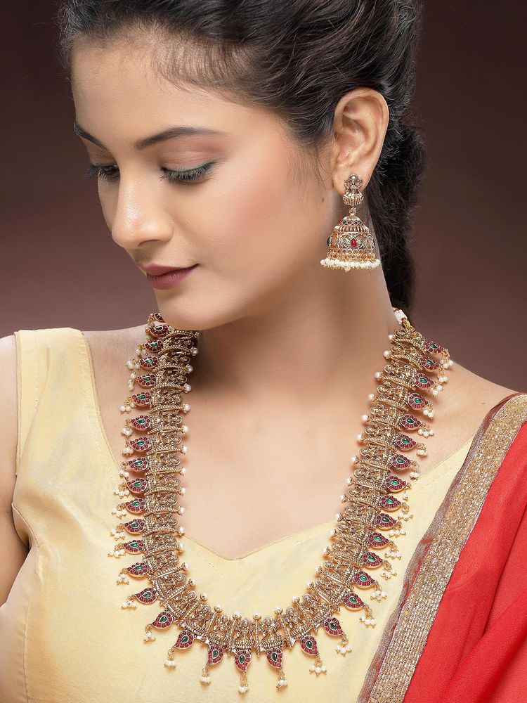 Karatcart South Indian Traditional Laxmi Mata Rani Haar Temple Necklace With Earrings-picture-19