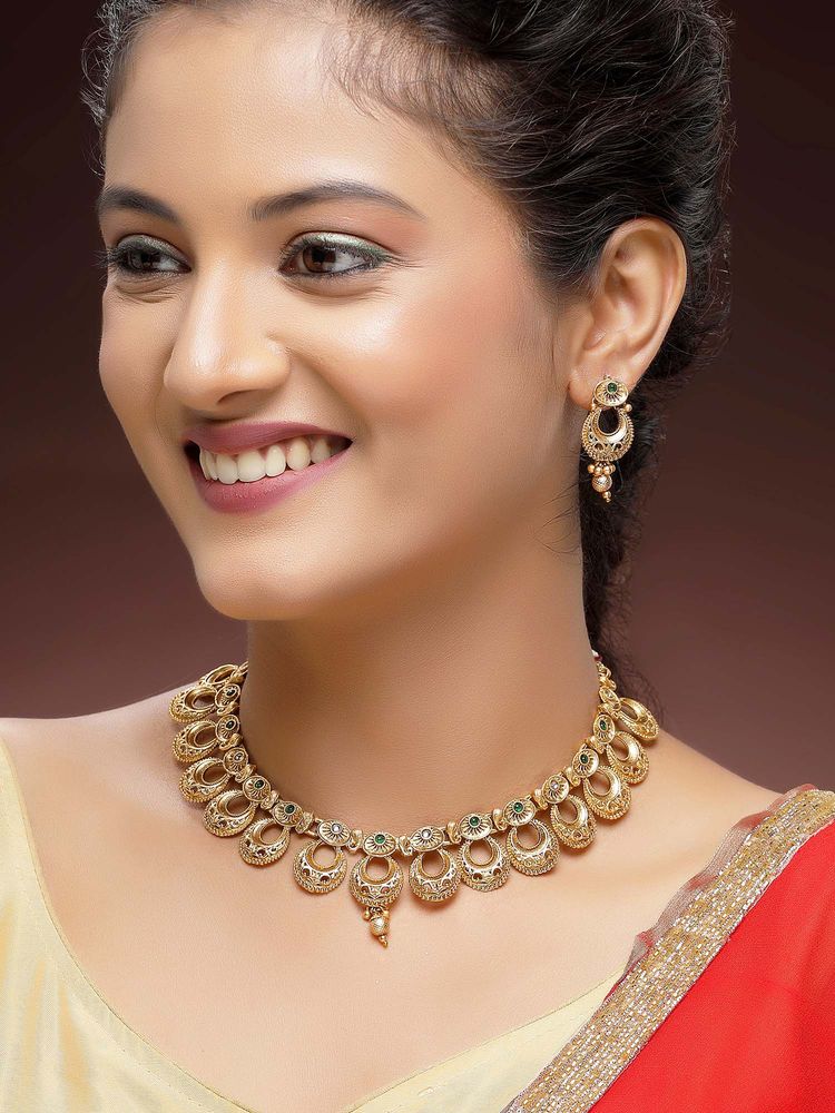 Karatcart Designer Gold-Plated Green Kundan Necklace With Earrings-picture-38