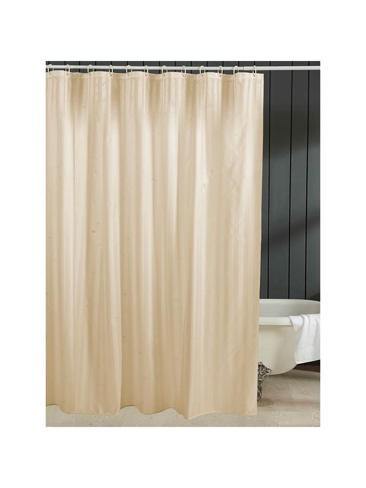 OBSESSIONS Polyester Waterproof Striped Shower Curtain with 12 Hooks, Ivory-picture-27