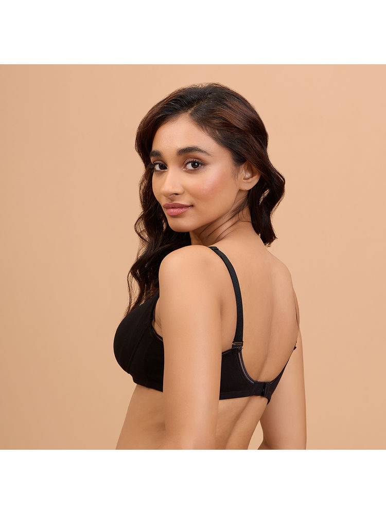 Nykd By Nykaa Cotton Deep Neck Non Padded Non Wired Bra with Low Back-NYB391-Black-image-1