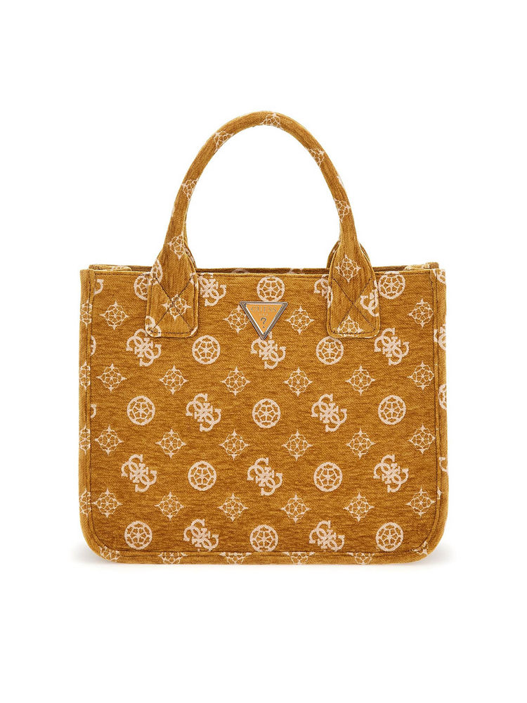 Guess Mustard Monogram Polyurethane Sevye 2 Compartment Tote Bag-image-41
