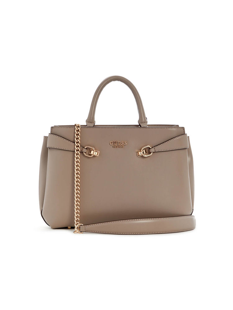 Guess Dark Taupe Solid Polyurethane Lorelei Girlfriend Satchel Bag-image-42