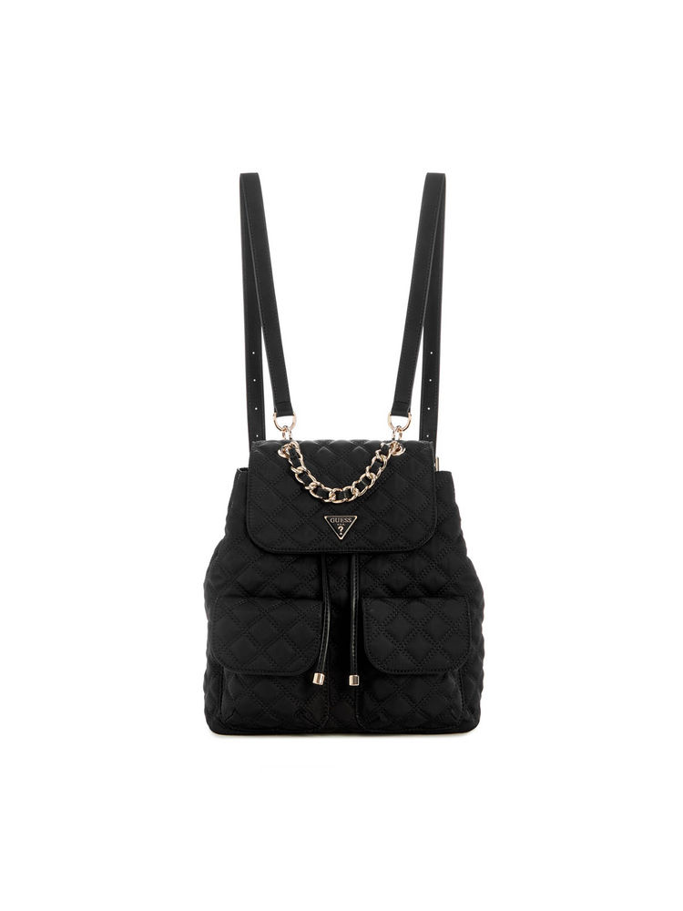 guess fashion Guess Black Monogram Polyester Giully Flap Backpack-picture-20
