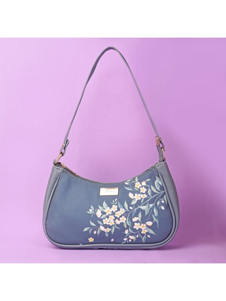 Strokes by Namrata Mehta Periwinkle Charcoal Baguette Bag-image-7