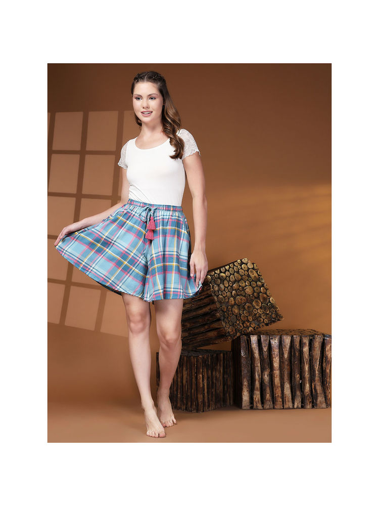 Bstories Blue Checks Culotte Shorts-image-2