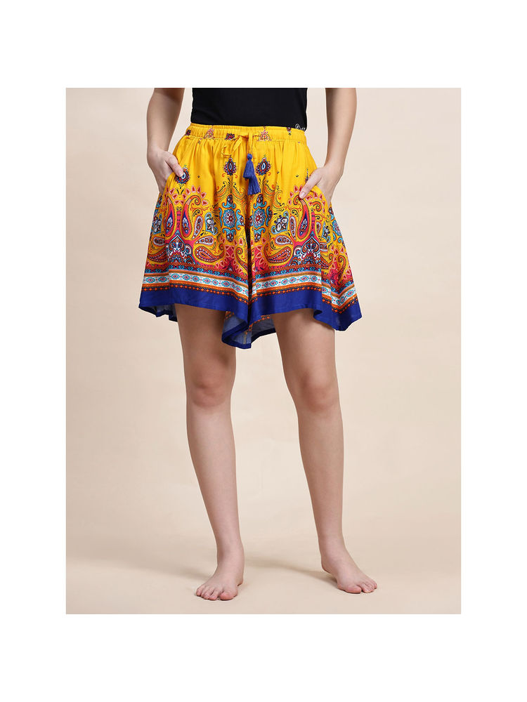 Bstories Yellow Paisley Print Culotte Shorts-image-7