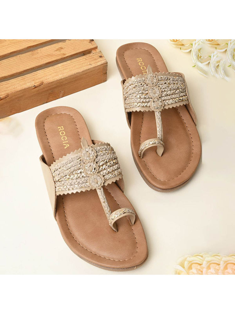 ROCIA Beige Women Kolhapuri Flats