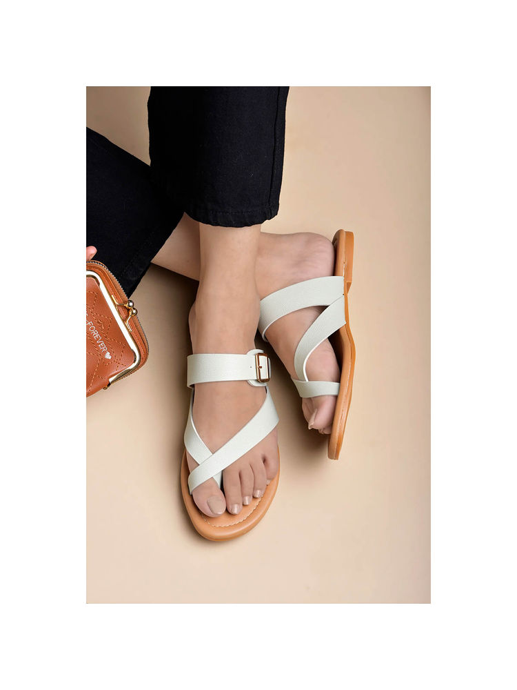 Shoetopia Stylish Side Buckle Detailed Green Flats-picture-19