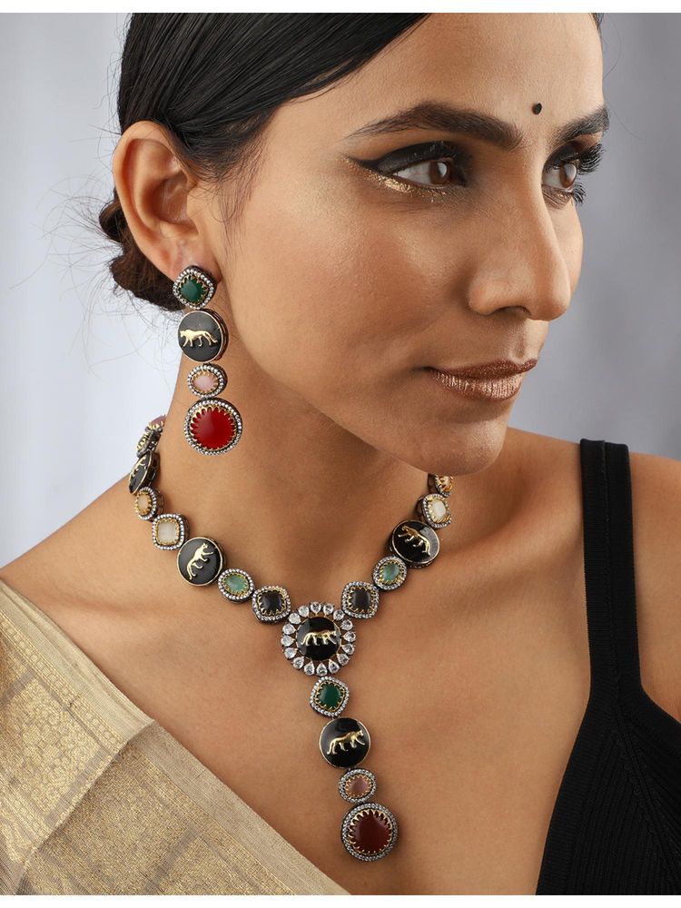 VENI Gold-Plated Oxidised Jewellery Set-picture-11