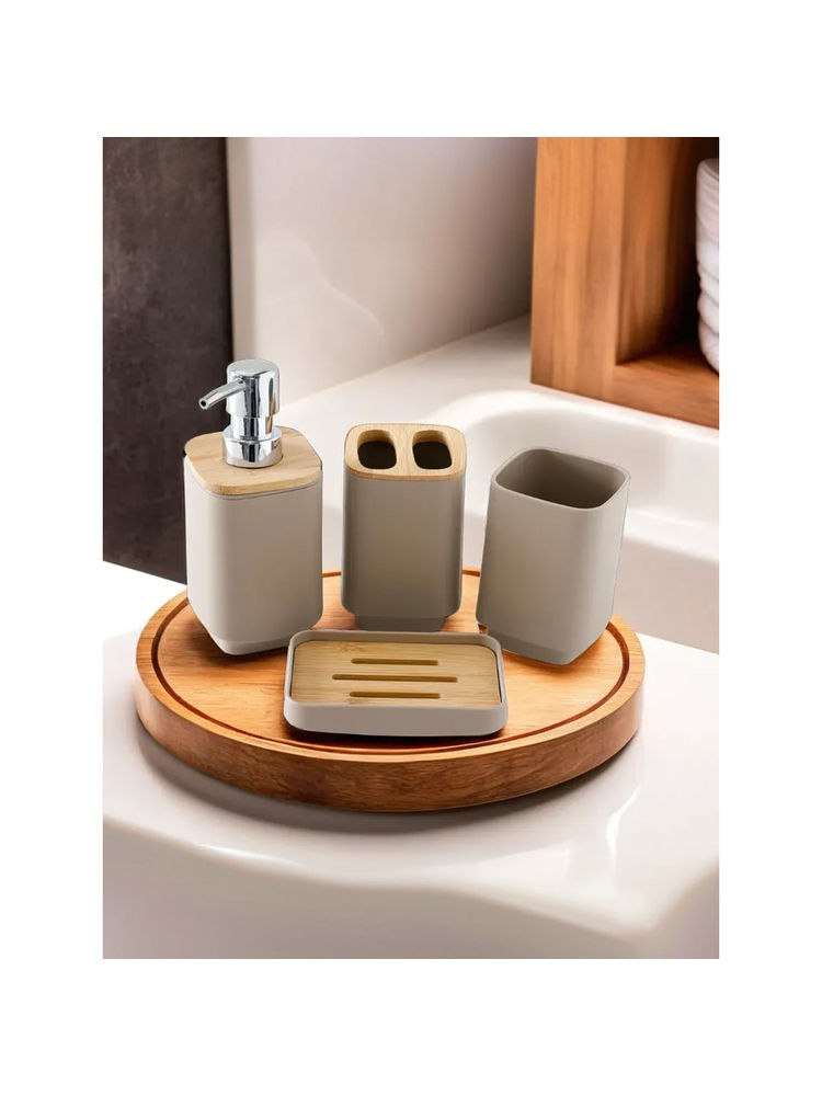 UMAI 4 Pc New Model Square Cover Bathroom Accessories Set Warm Beige-picture-0
