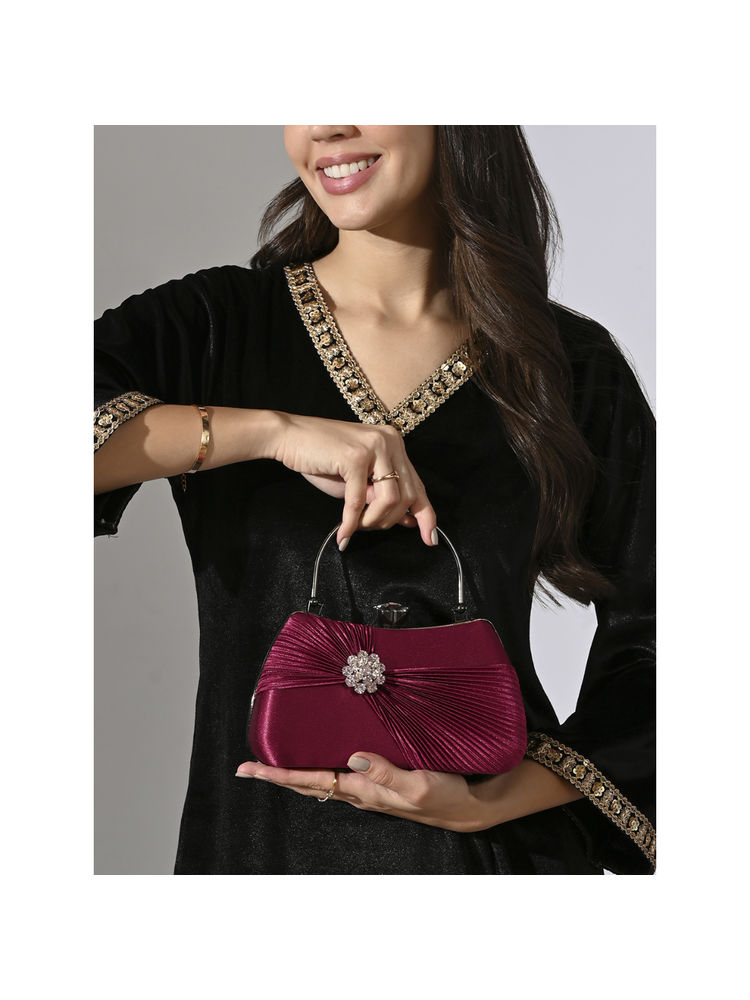 Lavie Signature Maroon Womens Bangor Handle Frame Clutch (M)-picture-32