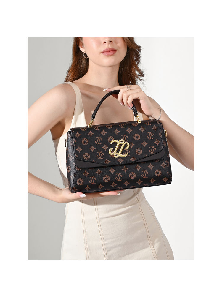 Lavie Signature Brown Womens Mono Jackson Flap Satchel Bag (L)-image-5