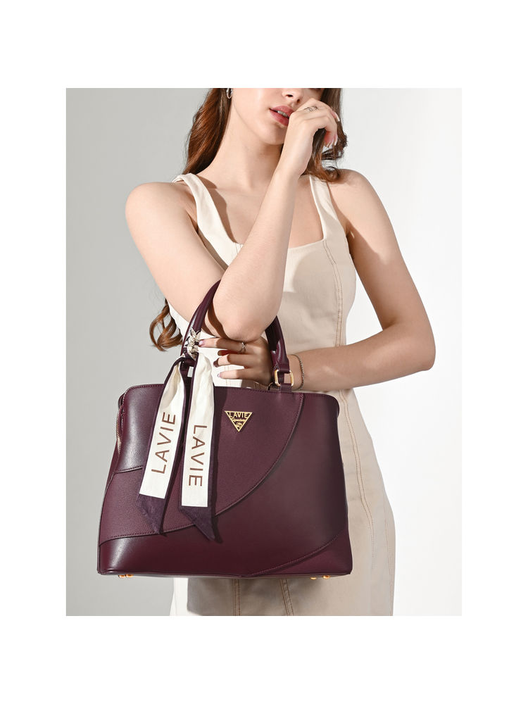 Lavie Signature Maroon Womens Omaha 3C Large Satchel Bag (L)-image-27