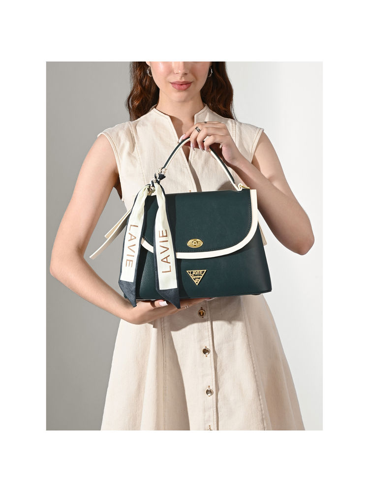Lavie Signature Green Womens Plano 2C Flap Satchel Bag (M)-image-22