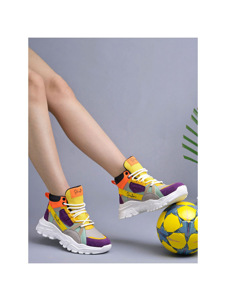 Shoetopia Smart High Top Casual Lace-Up Multi Color Sneakers for Women-image-26