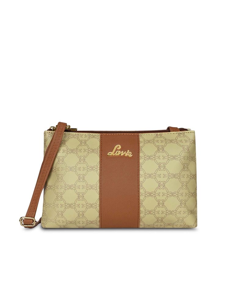 Lavie Women Beige Mono Lynn 2C Top Zip Sling Bag (M)-picture-27
