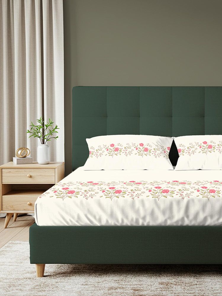 Urban Space Serene 200 TC Cotton Bedsheet With 2 Pillow Covers, Poppy Blooms-picture-14