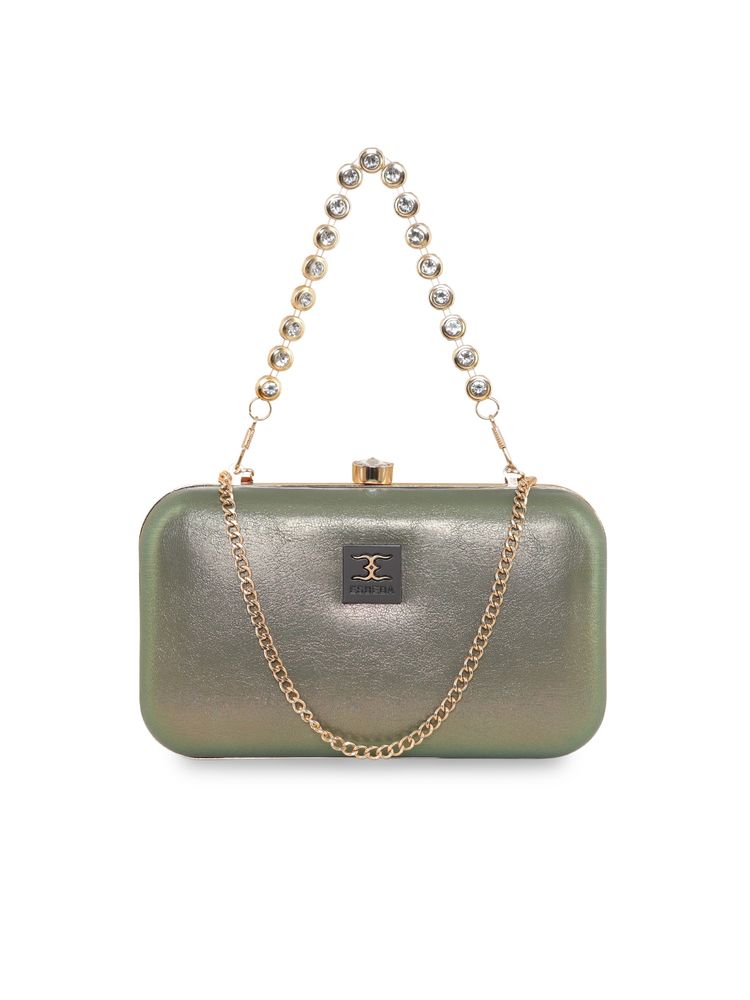ESBEDA Olive Color Partywear Boxy Clutch For Women (S)-image-20