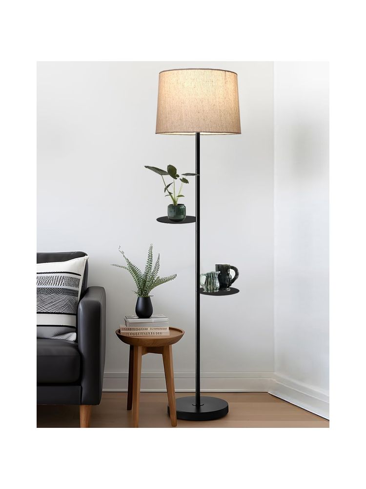 Homesake Dual Shelf Floor Lamp with Fabric Shade, Beige-picture-28