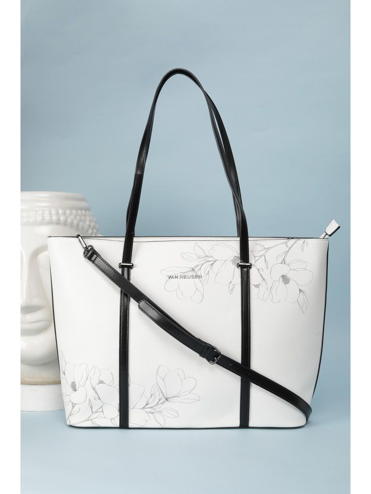 Van Heusen Women White Printed Formal Tote Bag With Detachable Strap & Pouch-picture-40