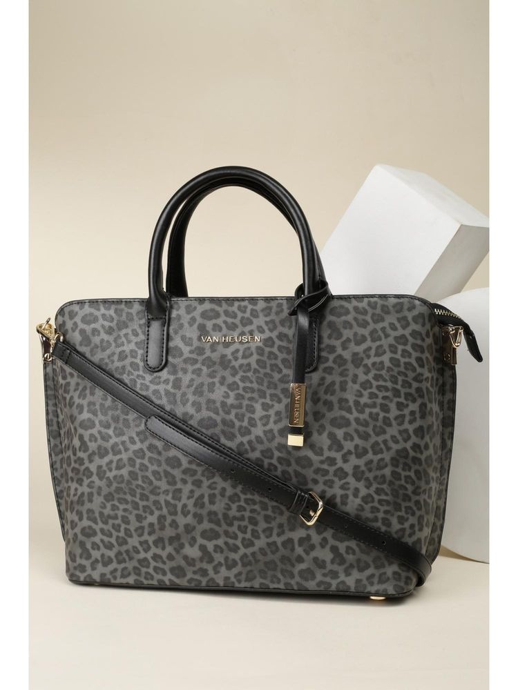 Van Heusen Women Grey Printed Formal Handbag With Detachable Strap & Pouch-image-34