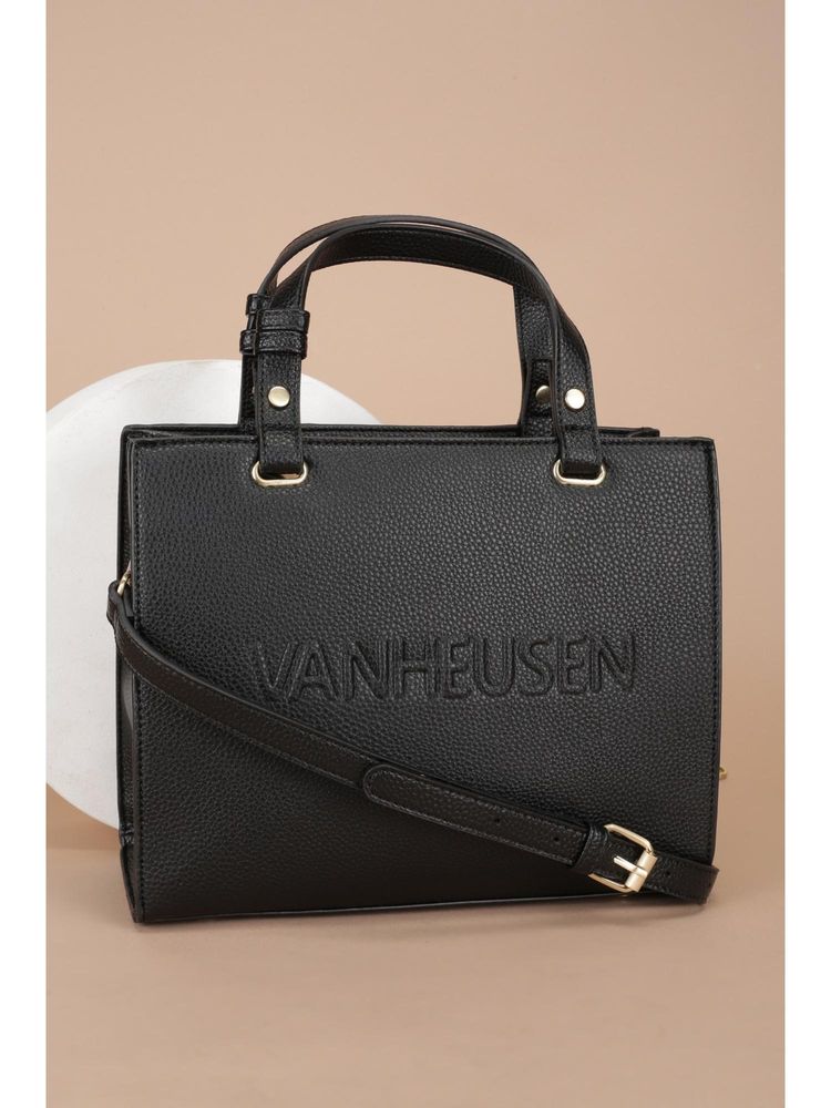 Van Heusen Women Black Textured Casual Sling Bag With Detachable Strap-image-26