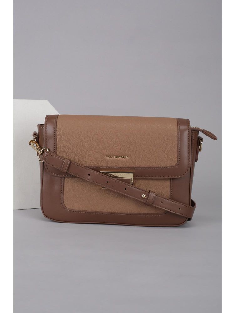 Van Heusen Women Brown Colorblock Casual Sling Bag With Detachable Strap-picture-15