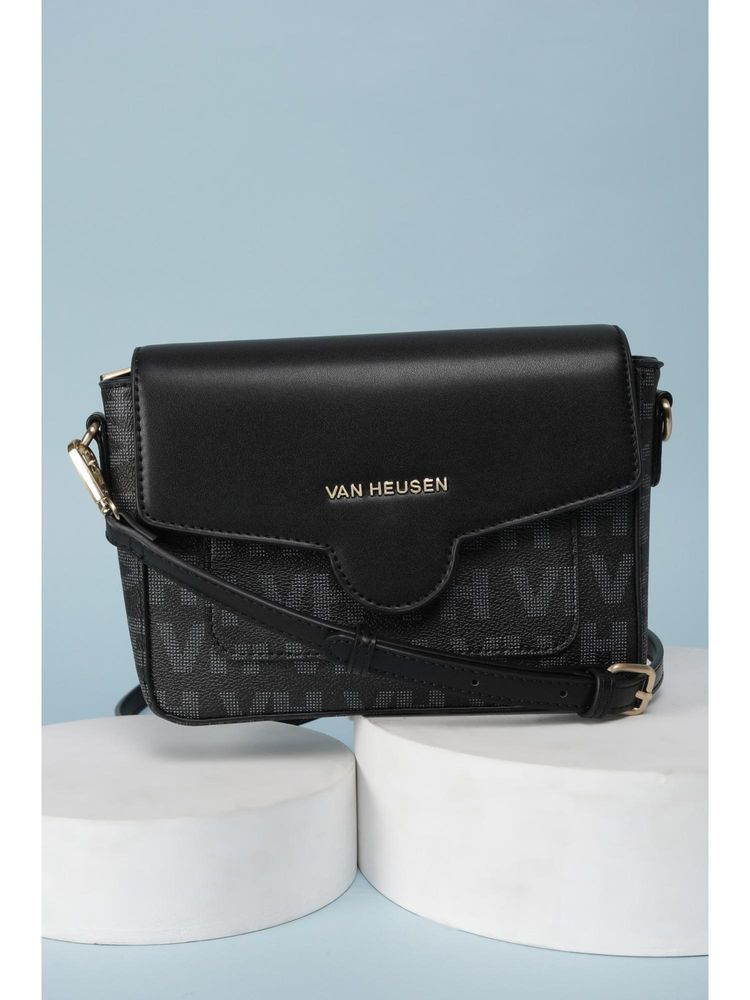 Van Heusen Women Black Graphic Casual Sling Bag With Detachable Strap-image-46