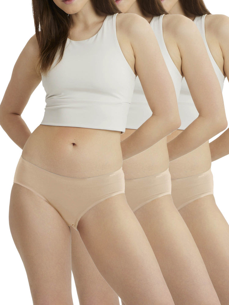 B'There Women Beige Seamless Hipster Briefs (Pack of 3)-picture-22