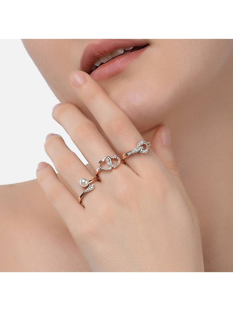 Zaveri Pearls Set of 3 splendacious Rose Gold Contemporary Cubic Zirconia Brass Rings-ZPFK11176-picture-11