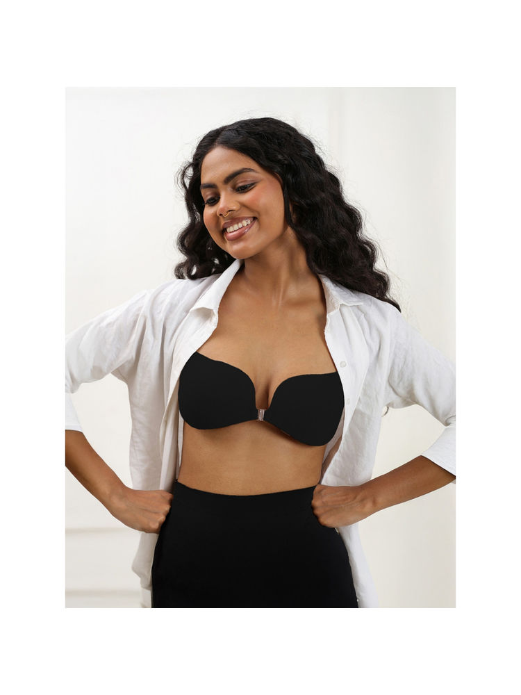 Underneat Women Black Stick-On Supportable Adhesive Invisible Bra-image-1