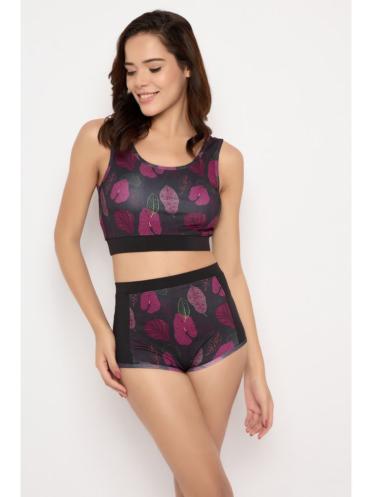 Clovia Black Leaf Print Two Piece Swimsuit-picture-16